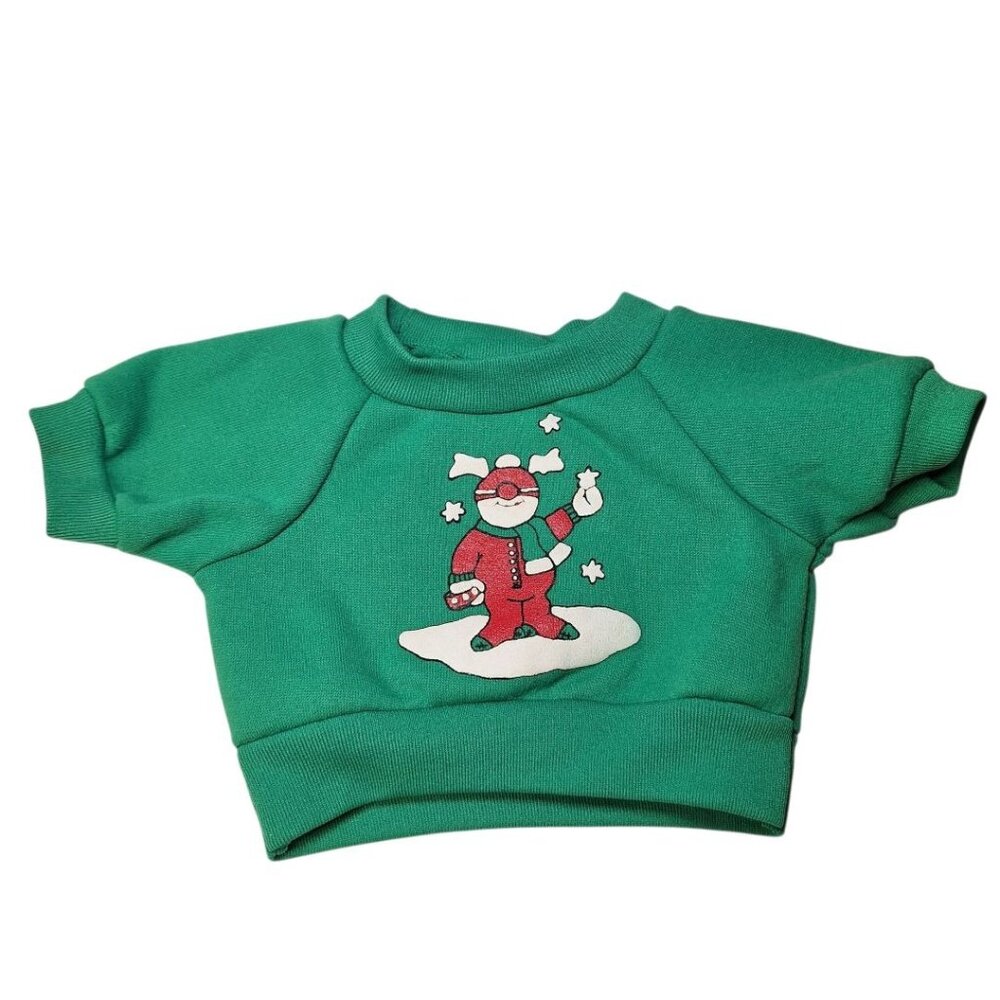 Bear Doll Sweatshirt Vintage Double Sided Winter Christmas Snow‎ Green Dress Up